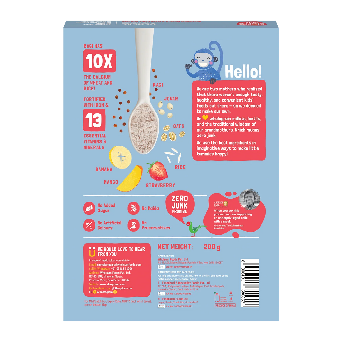 Cereal | Multigrain Millets and Mixed Fruit Cereal with Milk – No Added Refined Sugar, High In Protein, No Maida & No Salt – Slurrp Farm – 300gm (Copy)