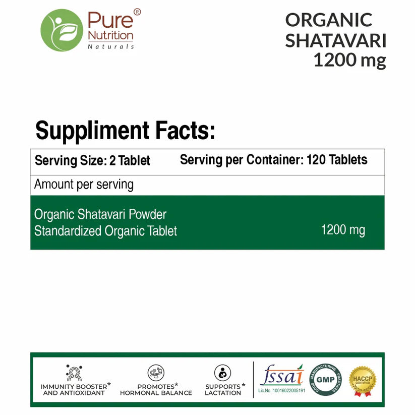 Shatavari | Boosts Immunity, Digestion, And Supports Women’s Hormonal And Reproductive Health – Pure Nutrition – 1200mg – 120 Tablets