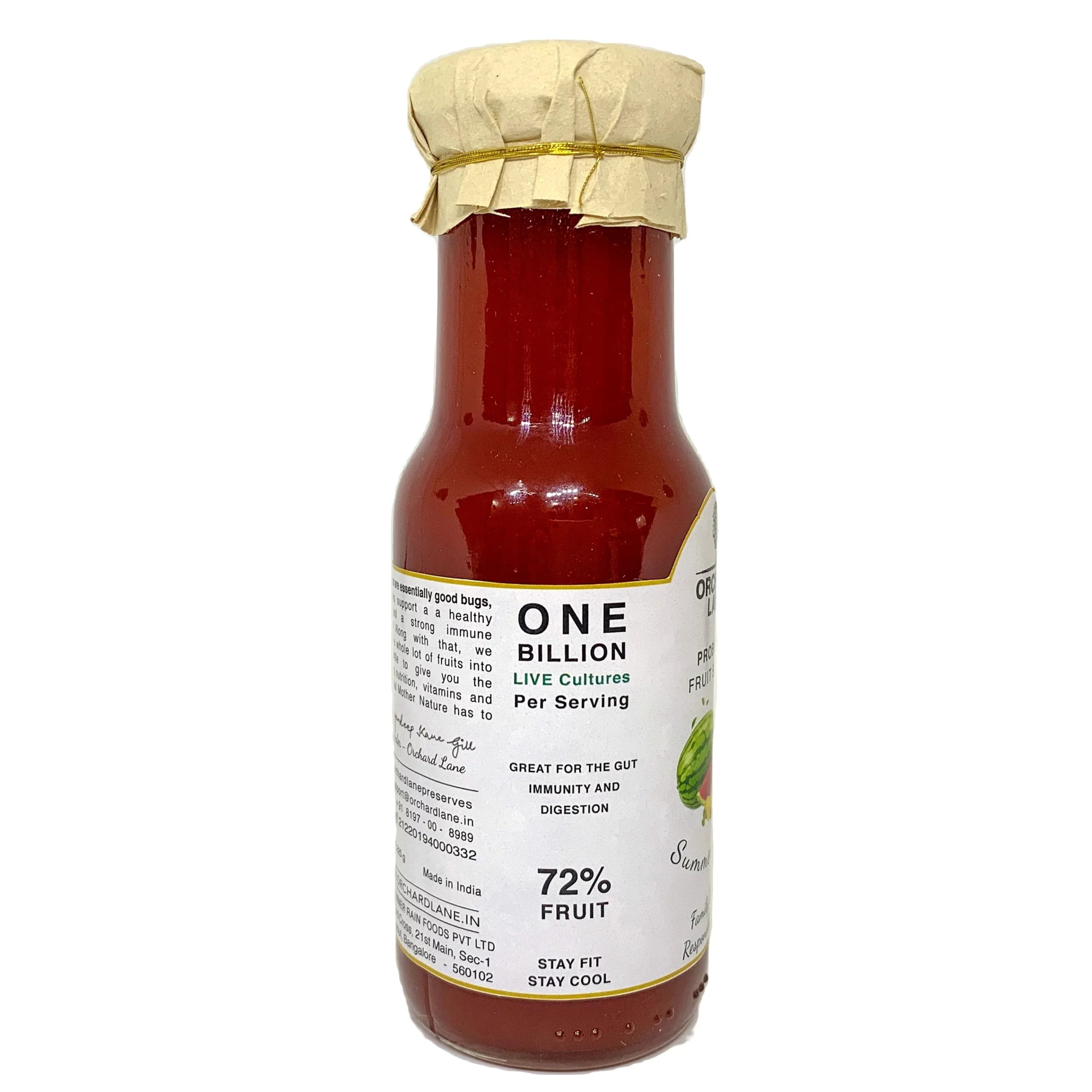 Fruit Squash | 72% Fruit - Probiotic Watermelon Squash - Summer Rain - No Preservatives, Colours & No Added Flavours - Orchard Lane - 225gm