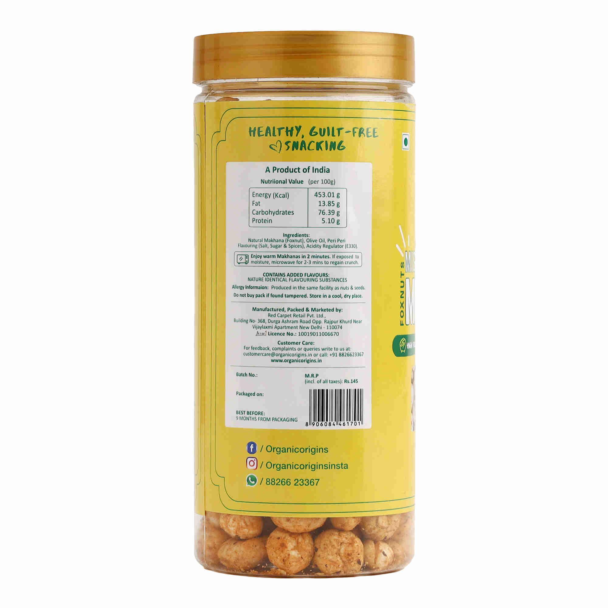 Makhana Peri-Peri - Gluten Free, High Protein, High Fibre & Low Calorie – Organic Origins - 80gm