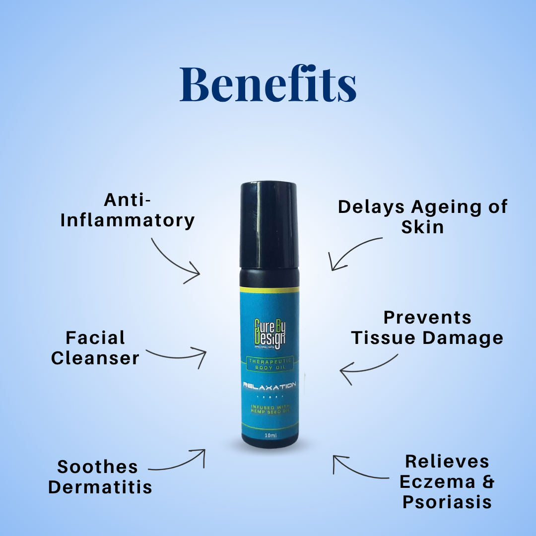 Body Oil | Theraputic Body Oil (Relaxation) - Infused With Hemp Seed Oil - Cure By Design - 10ml