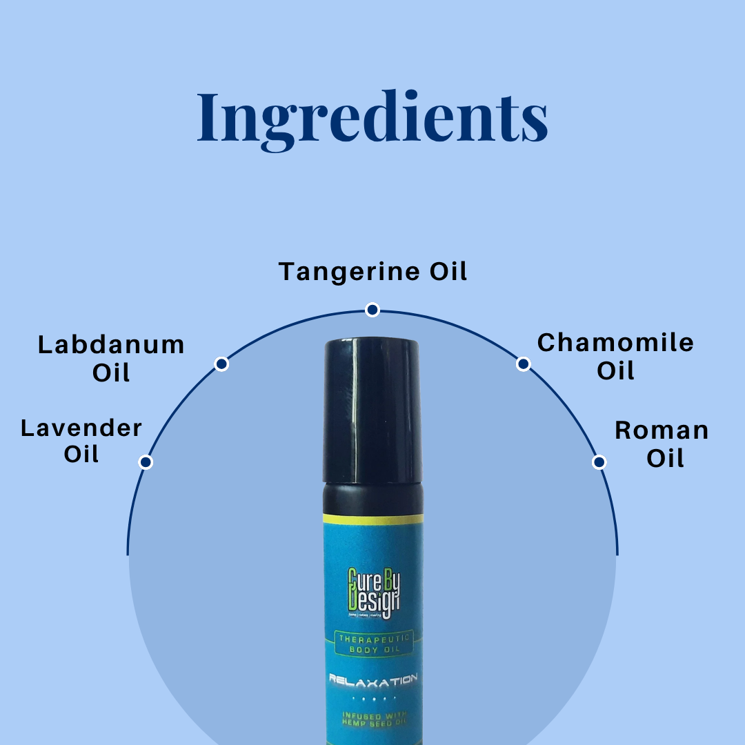 Body Oil | Theraputic Body Oil (Relaxation) - Infused With Hemp Seed Oil - Cure By Design - 10ml