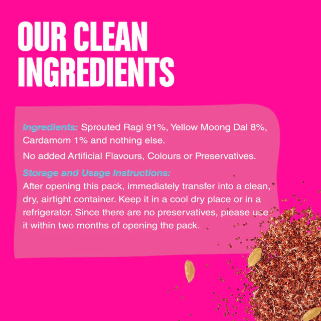 Porridge Mix | Organic Sprouted Ragi Mix (Plain) - Vegan, Gluten Free, No Preservatives, No Milk, No Salt, No Artificial Flavours & No Refined Sugar - Early Foods - 200gm