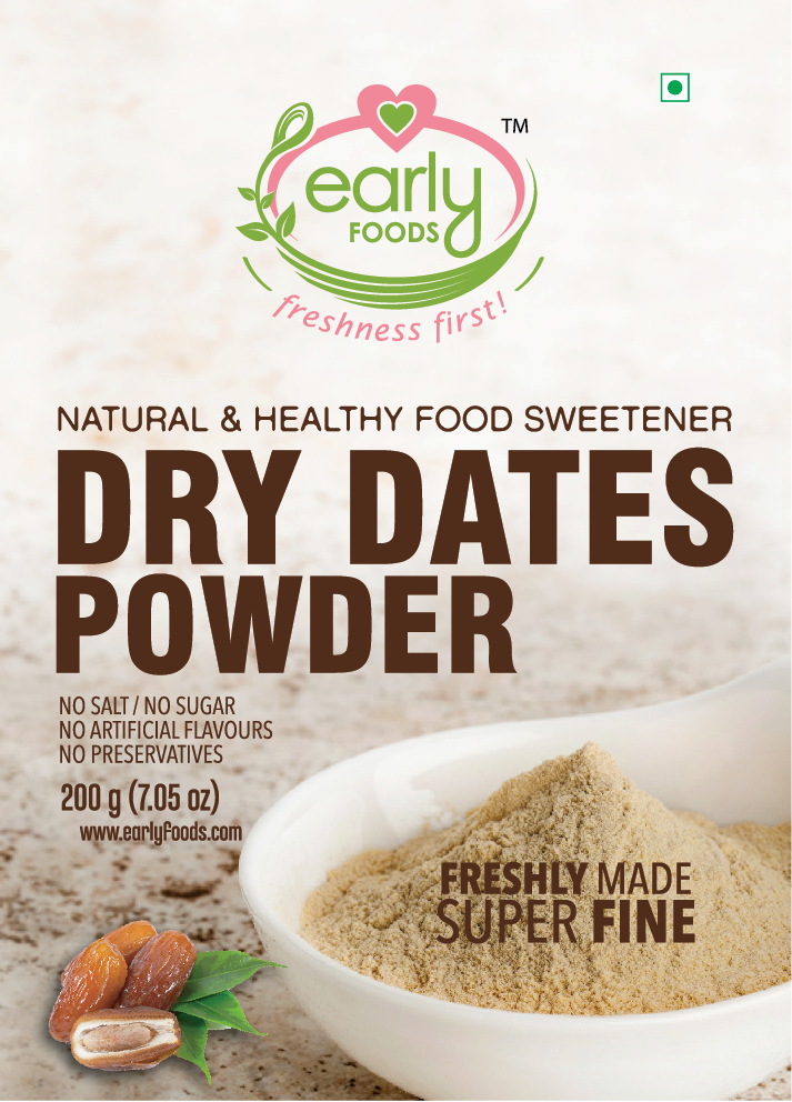 Dry Dates Powder Natural Sweetener - Vegan, Gluten Free, No Added Sugar, No Salt & No Milk - Early Foods - 200gm