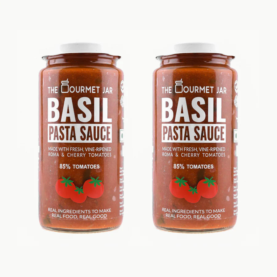 Basil Pasta Sauce – Vegan, Gluten Free, Refined Sugar Free, Nut Free & Zero Trans Fat - The Gourmet Jar – 390gm