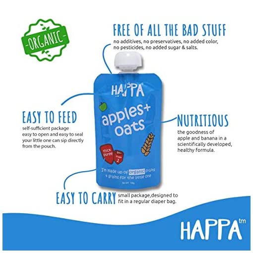 Puree | Apple & Oats Puree - Organic - Vegan, Gluten Free, No Added Sugar, No Salt, No Added Flavours, Colours & No Added Preservatives - Happa - 100gm