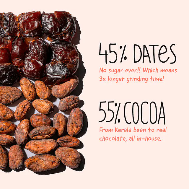 Dark Chocolate | 55% Dark Chocolate – 55% Cocoa, 45% Dates - Natural - No Added Sugar, No Stevia, Maltitol & No Erythritol - The Whole Truth – 80gm