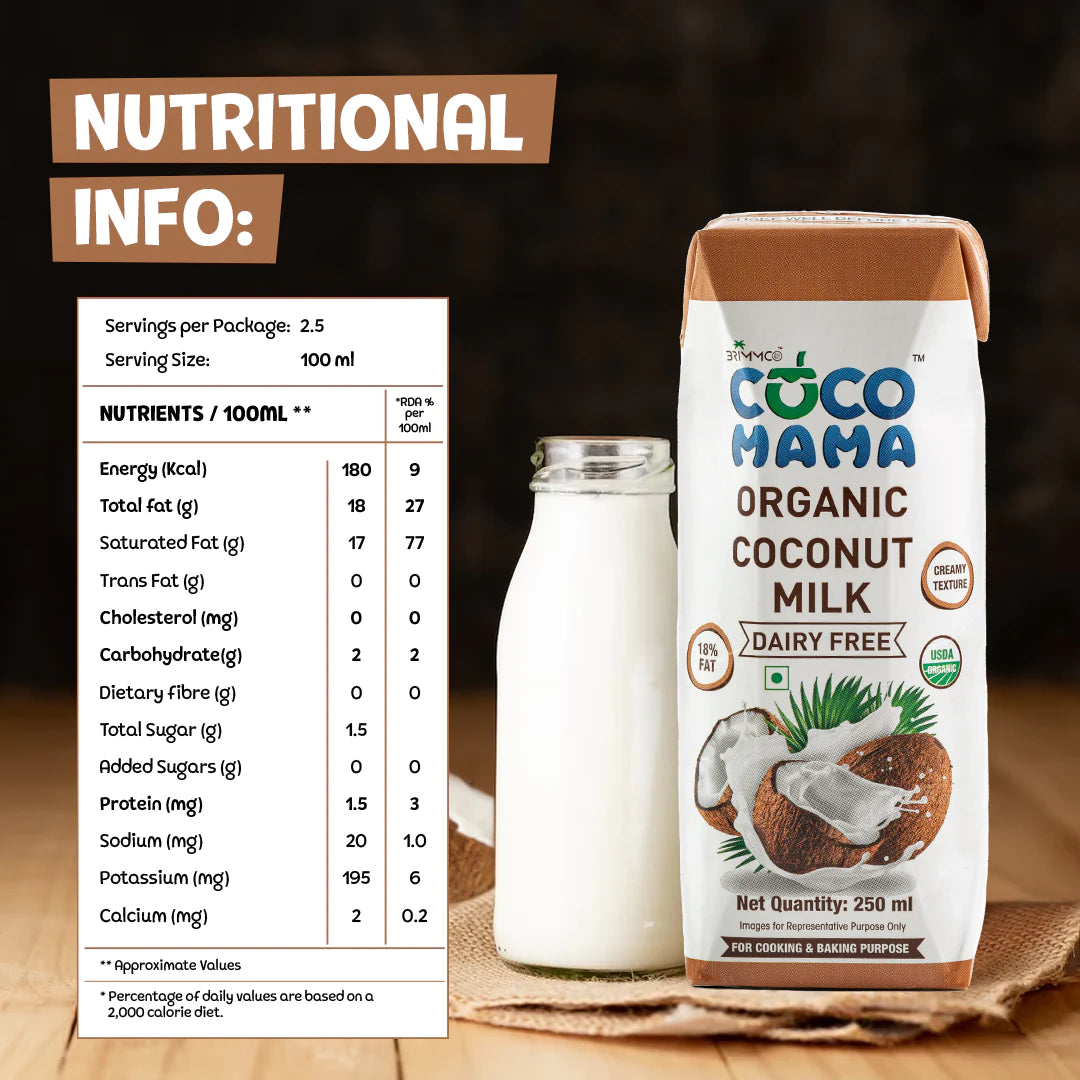 Coconut Milk - Organic - Vegan, No Added Colours, Non GMO, Gluten Free - Coco Mama - 250ml