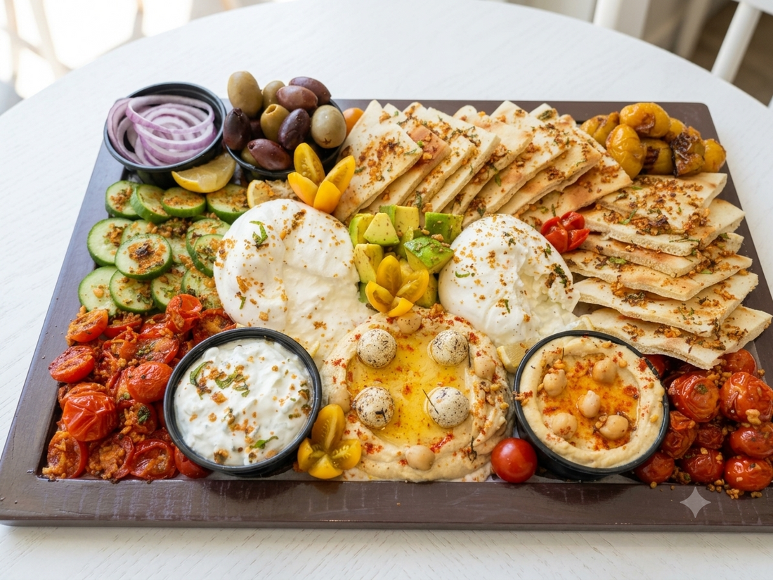 Mediterranean Mezze Board - Ready To Eat - (Veg Party Appetizers) -No emulsifiers, stabilisers, nitrates & No preservatives - Natural ingredients - Nature&