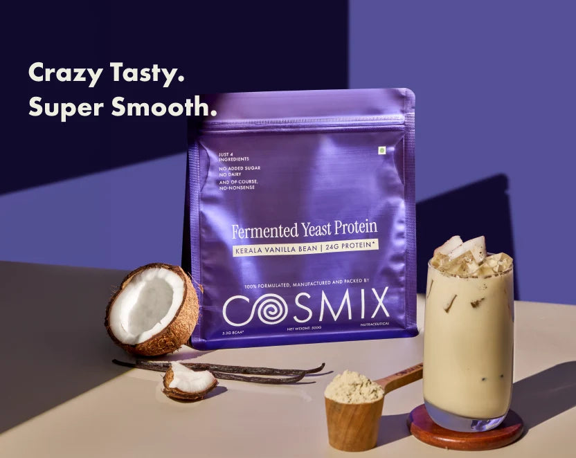 Protein Powder | Kerala Vanilla Bean (24g Protein Per Serving) - Fermented Yeast Protein – No Nonsense – No Added Sugar, No Added Sugar & No Added Artificial Flavours – Cosmix – 1000gm
