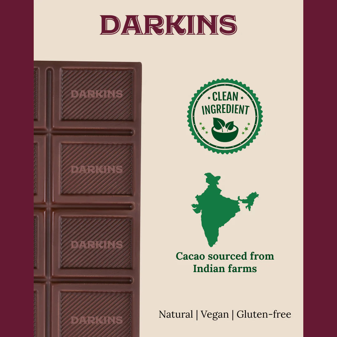 Dark Chocolate | 70% Dark Chocolate Noir – Vegan & Gluten Free- No Palm Oil - Darkins – 50gm