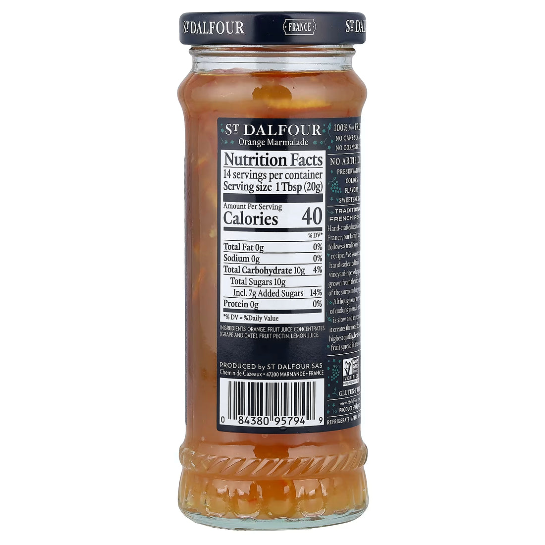 Fruit Spread | Orange Marmalade - Fruit Spread-Gluten-free- No artificial colors, No Artificial sweeteners- Dalfour - 284gm