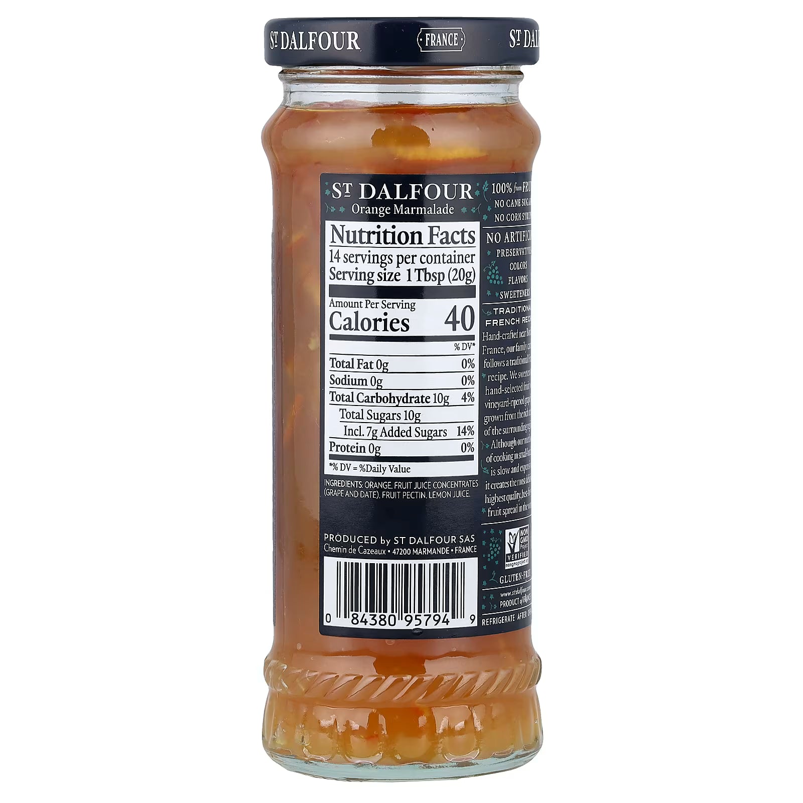 Fruit Spread | Orange Marmalade - Fruit Spread-Gluten-free- No artificial colors, No Artificial sweeteners- Dalfour - 284gm