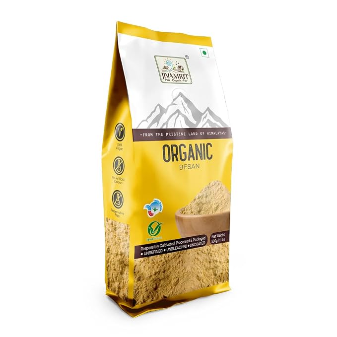 Chana Besan | Organic Besan-100% Certified Organic,Vegan -Organic Healthy Flour -Preservative free -Jivamrit - 500gm