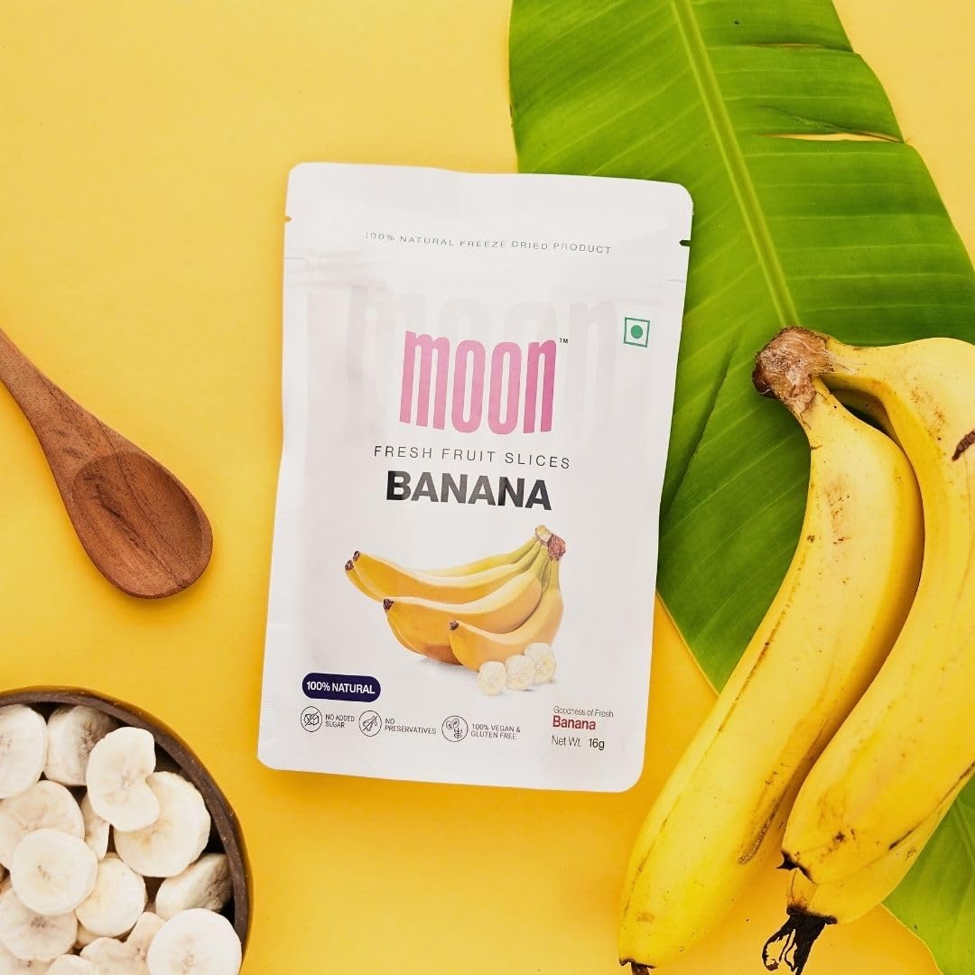 Fruit Bites | Banana (Goodness Of Fresh Banana) - 100% Natural Freeze Dried Fruit Cubes - Vegan, Gluten Free, No Added Sugar, No MSG, No GMO & No Added Preservatives - Moon - 16gm