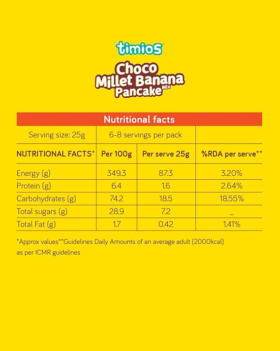 Pancake | Millet Banana Pancake Mix (Choco)-Organic Millet Instant Breakfast & Healthy Dessert Mix for Kids & Adult - Made With Jaggery - No Maida - No Artificial Colours or Flavour– Timios – 150gm