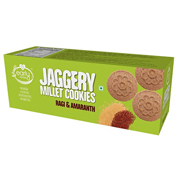 Cookies | Ragi & Amaranth Jaggery Cookies – Gluten Free, No Added Refined Sugar, No Maida & No Soda - Early Foods - 130gm