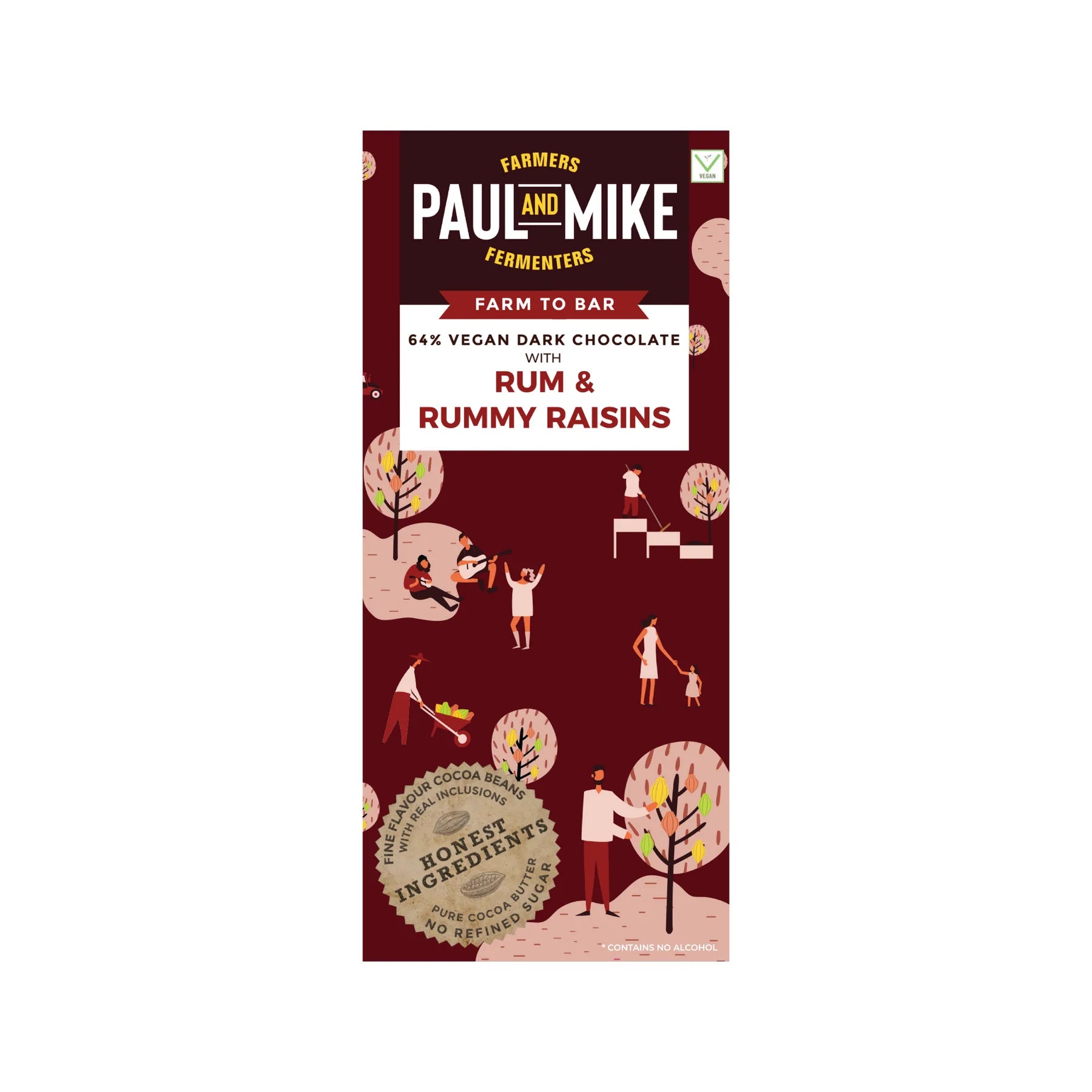 Dark Chocolate | 64% Dark Chocolate With Rum & Rummy Raisin - Natural - Vegan, Non GMO & No Cocoa Powder- Paul & Mike - 68gm
