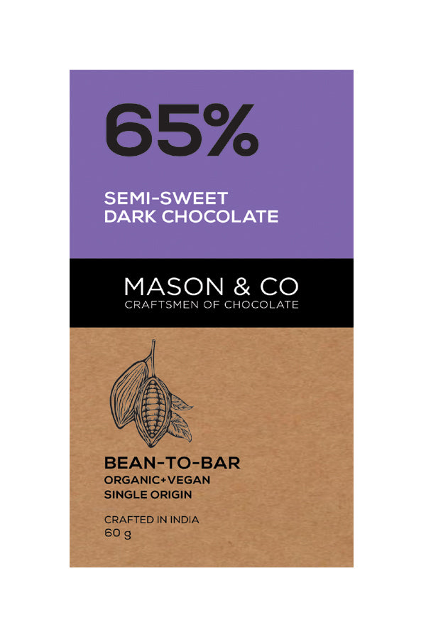 65% Semi-Sweet Dark Chocolate Bar – Vegan & Gluten Free - Mason & Co – 60gm