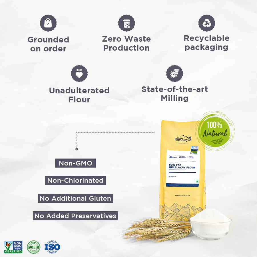 Flour | Low Fat Himalayan Flour - Natural- Non Chlorinated – No Chemical & Zero Added Preservatives – Raw Himalayas – 2000gm