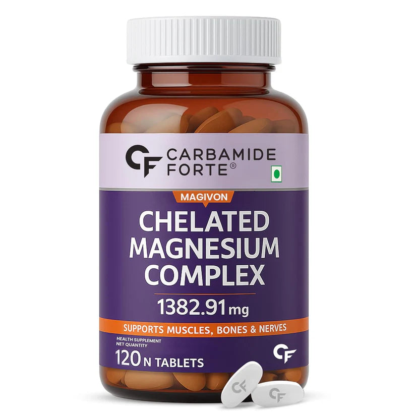 Chelated Magnesium Complex (Citrate/Oxide) | Magivon (1382.91 mg)- Supports Muscles, Bones & Nerves - 100% Vegetarian - Gluten Free, Non GMO, Dairy Free, Soy Free & Paraben Free - Carbamide Forte - 120 Tablets