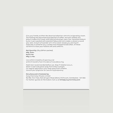 Kokum, Myrrh & Hazelnut Hand & Foot Cream - Juicy Chemistry - 25gm