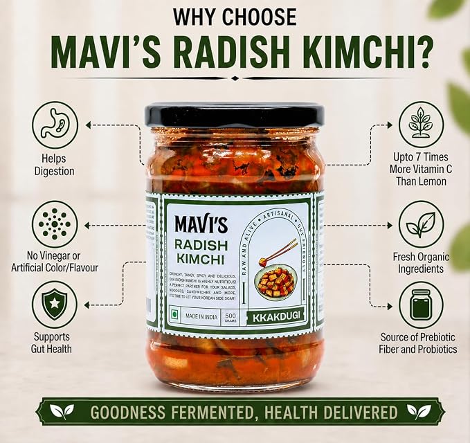 Kimchi | Radish Kimchi - No Added Vingear, Flavours & No Preservatives - MAVI’s - 500gm