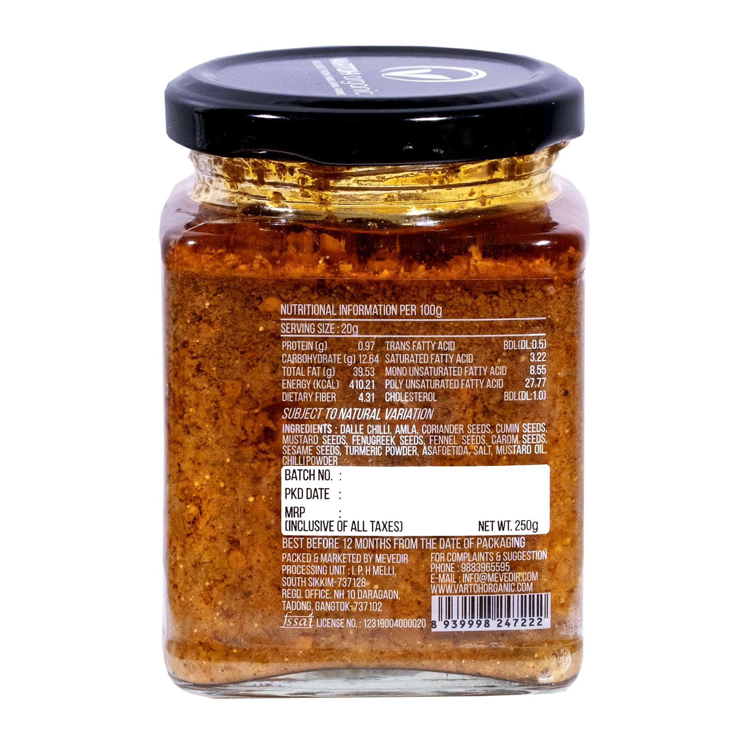 Dalle Amla Pickle - Indian - Vartoh Organic - 250gm