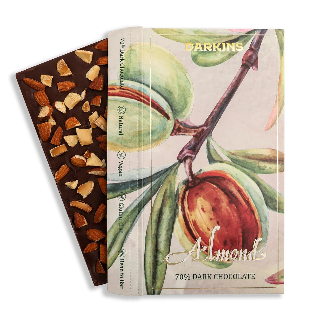 Dark Chocolate | 70% Dark Chocolate with Roasted Almond – Vegan & Gluten Free - Darkins – 50gm