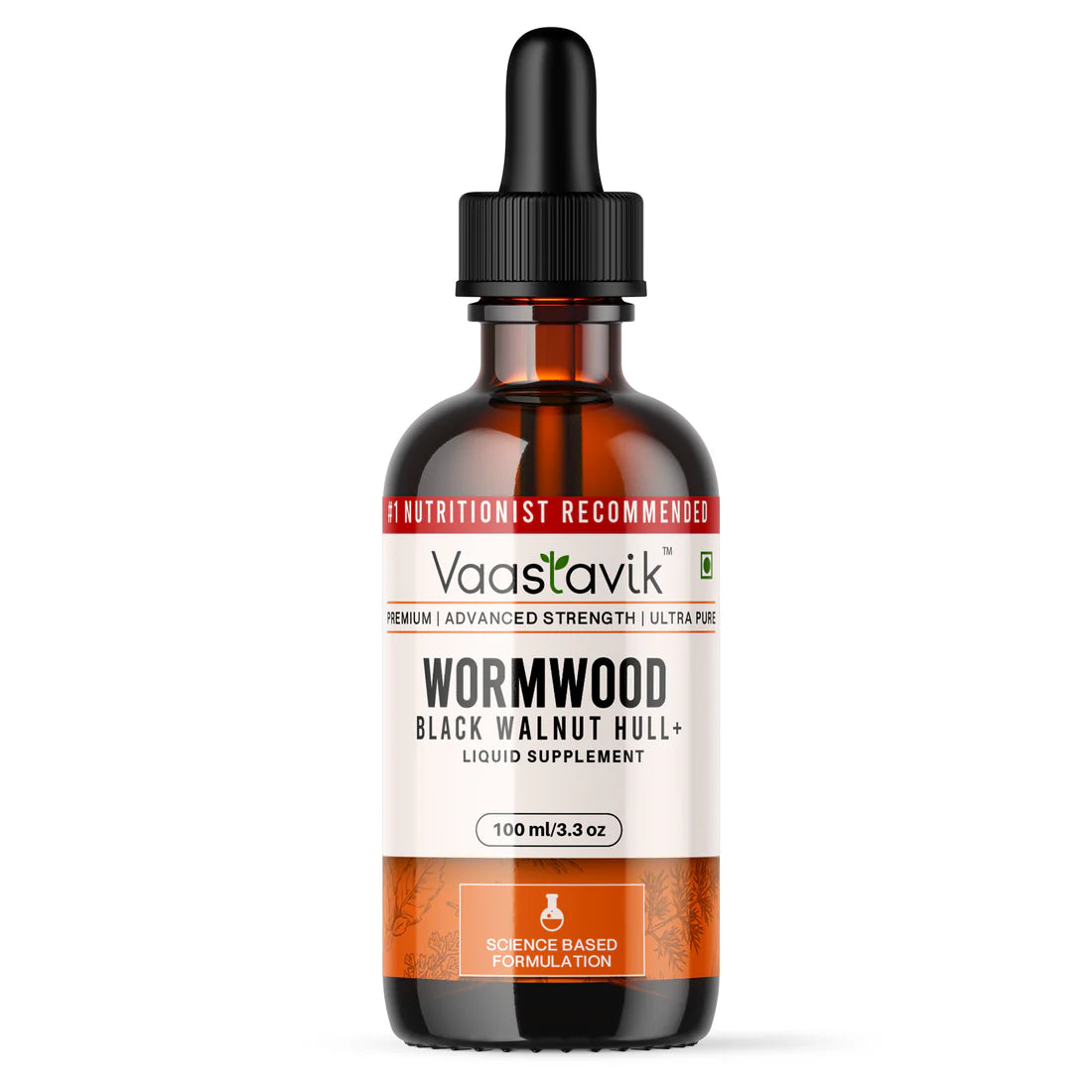Tincture | 80% Wormwood Plus Black Walnut Hull Extract Tincture Liquid - Vegan, Gluten Free & Non GMO - Vaastavik - 100ml