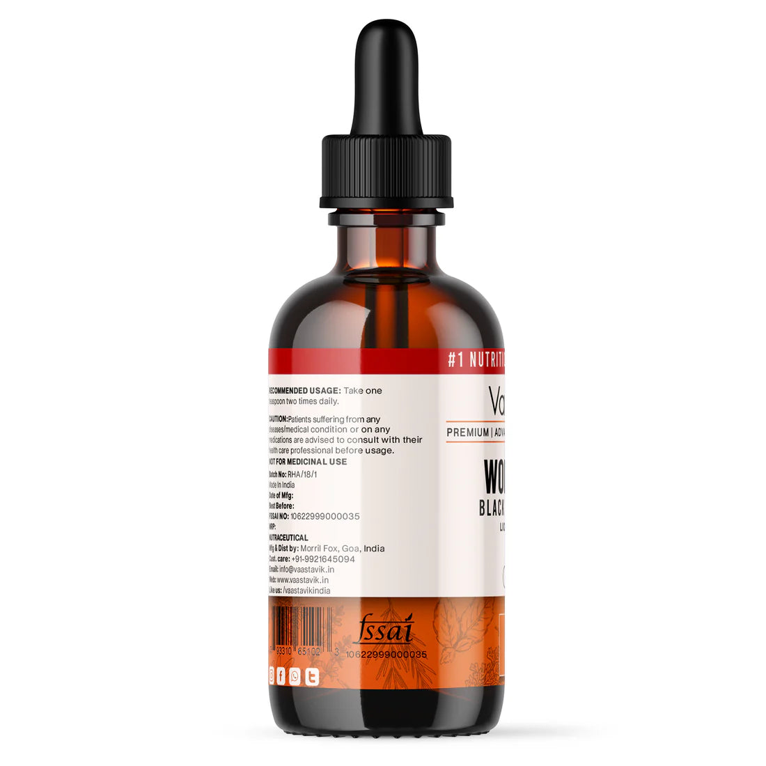 Tincture | 80% Wormwood Plus Black Walnut Hull Extract Tincture Liquid - Vegan, Gluten Free & Non GMO - Vaastavik - 100ml