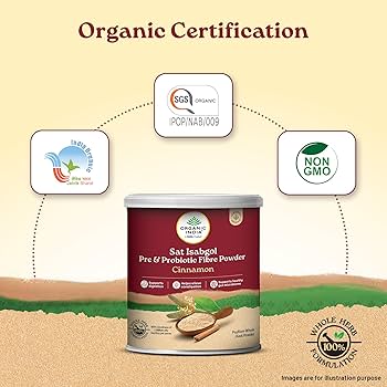 Salt Isabgol Pre & Probiotic Fibre (Cinnamon)-Gluten Free- Psyllium Whole Husk Powder - Oragnic - Herbal Supplements-Supports Digestion , Boosts immunity - Organic India - 100gm