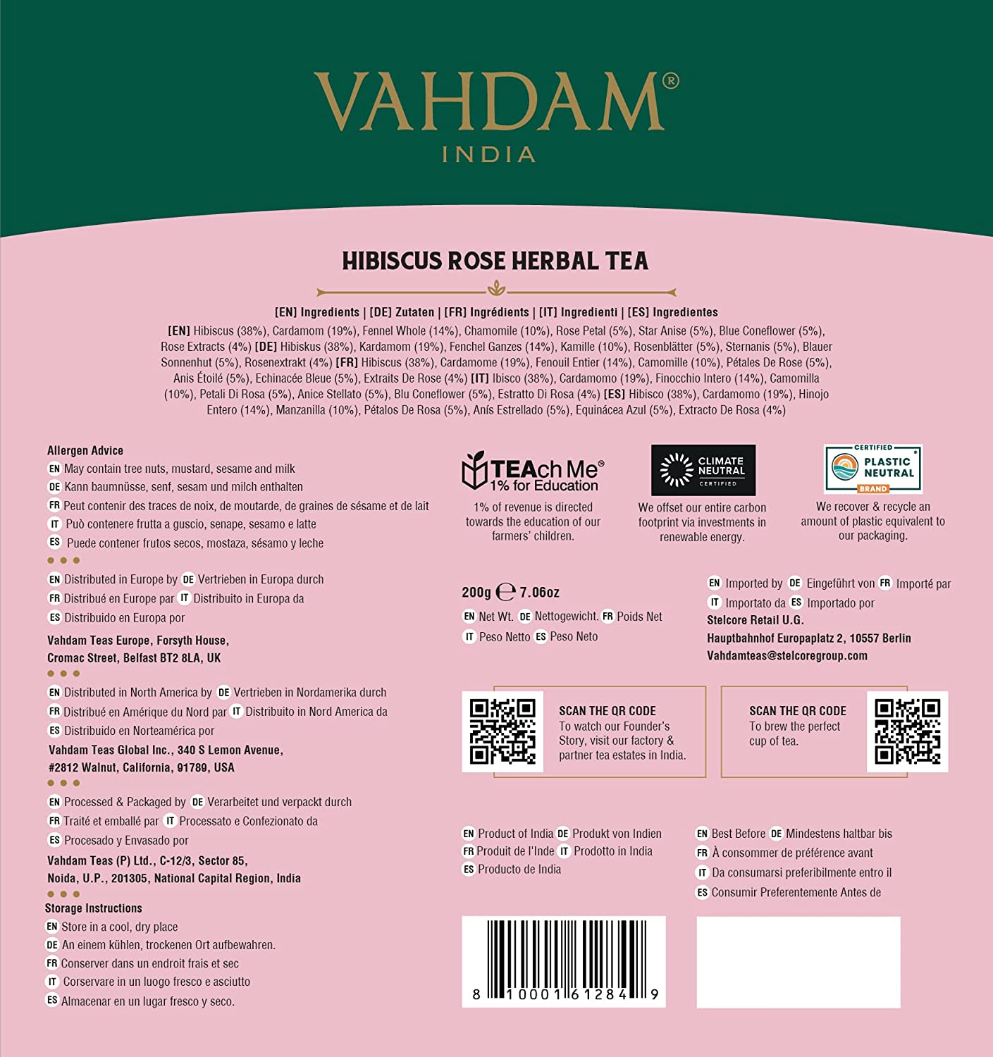 Hibiscus Rose Herbal Tea – Vahdam – 15Tea Bags