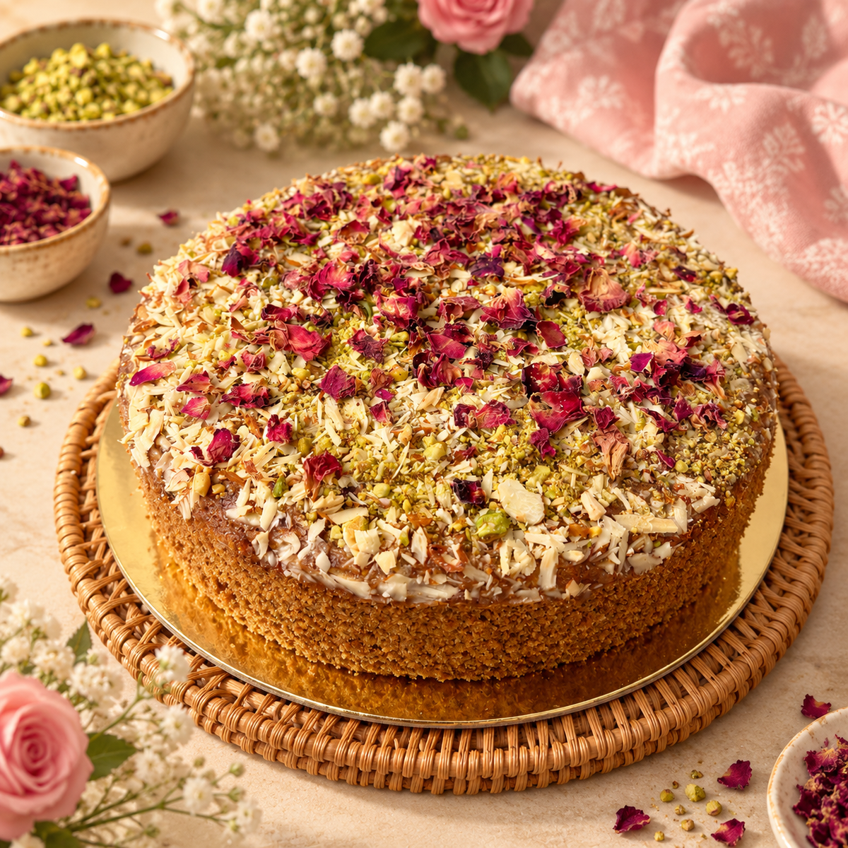Cake | Almond Rose & Pistachio - Vegan, Gluten Free & Refined Sugar Free – Nature’s Soul – 500gms