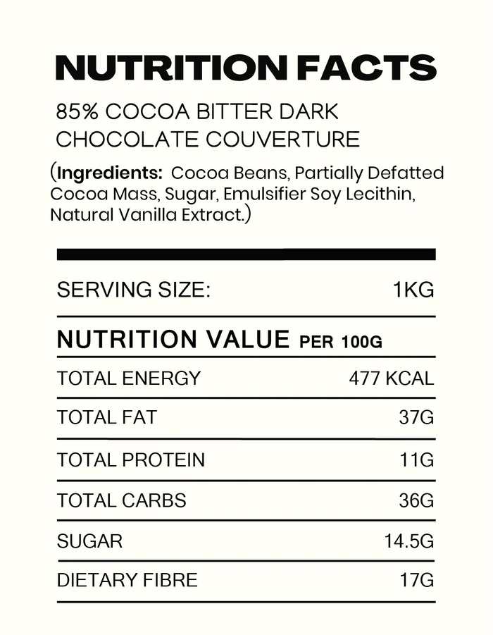Dark Chocolate | 85% Dark Bitter Chocolate Couverture - Vegan, Gluten Free, Sugar Free & Rich In Protein - Cocoacraft - 210gm