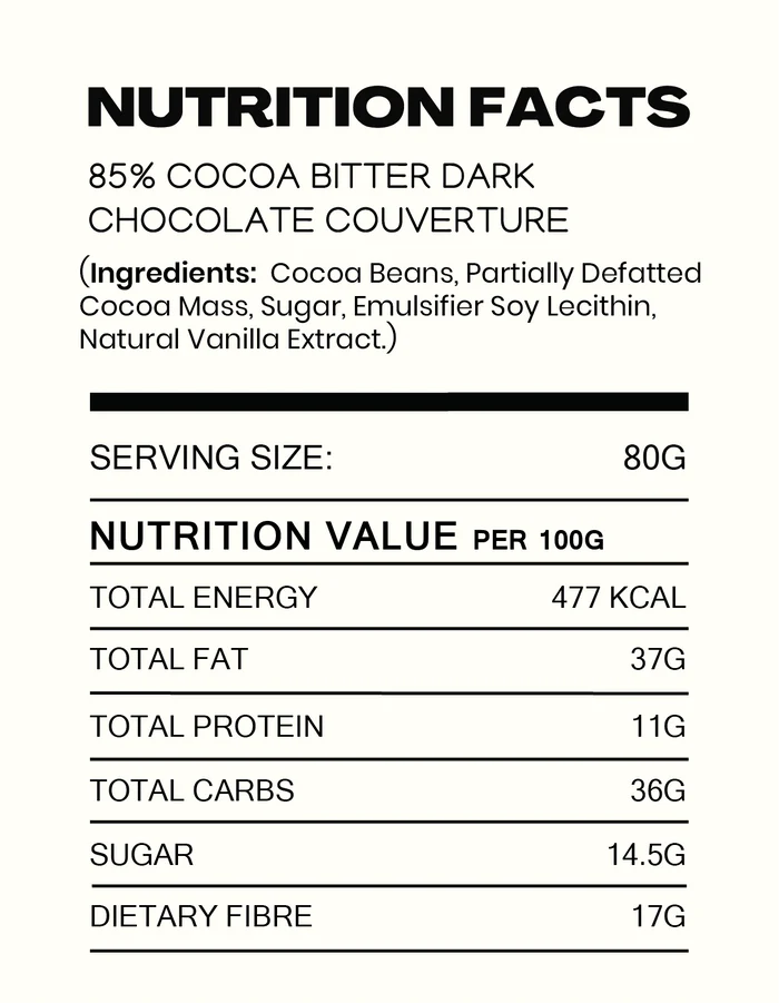 Dark Chocolate | 85% Cacao - Bitter - Preservatives Free, No Artificial Flavour, No hydrogenated oils - Cocoacraft - 80gm