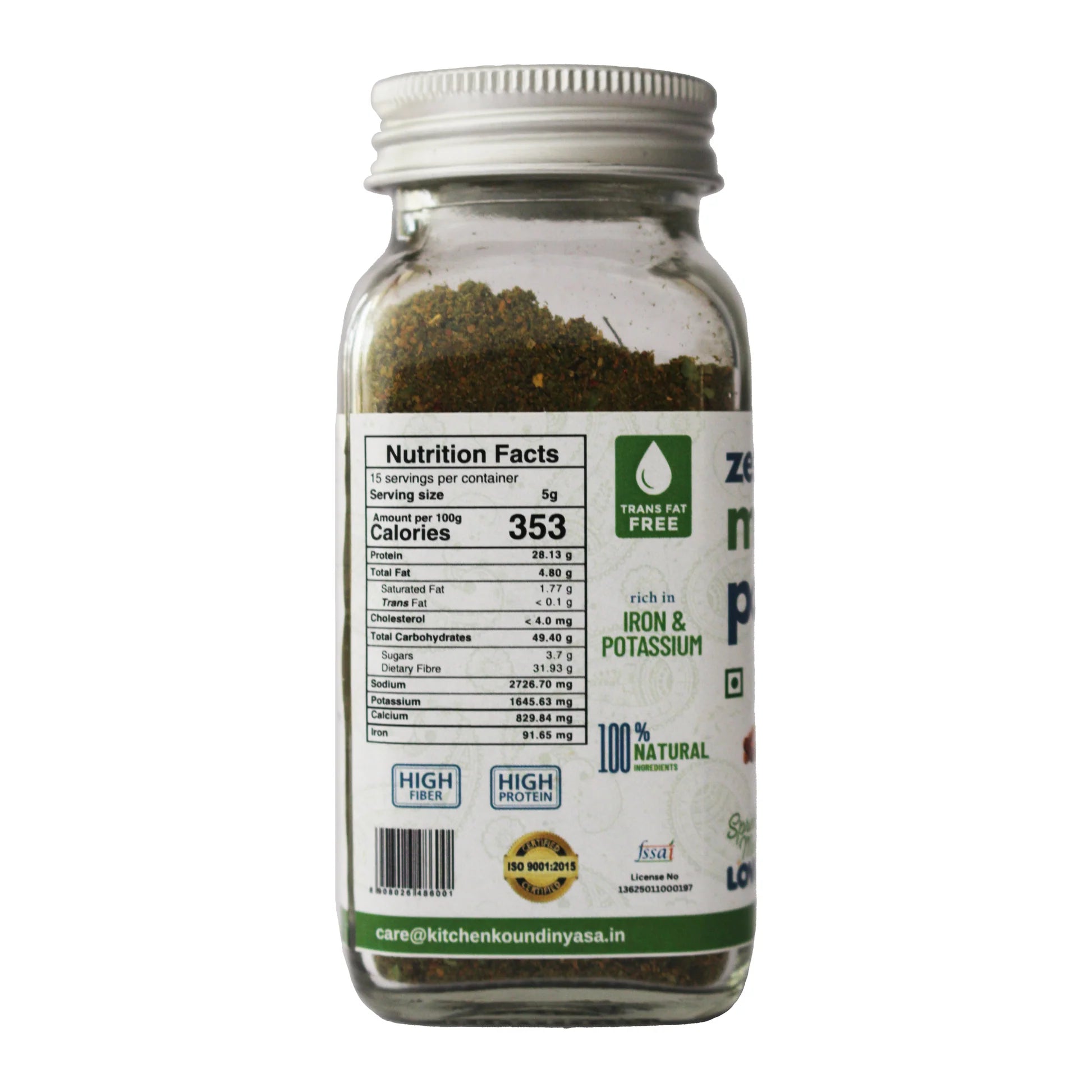 Seasoning | Zesty Munagaku Podi- Spice Blends - No Added Flavours, Sugar, Colour & Preservatives Free - Kitchen Koundinyasa - 75 gm