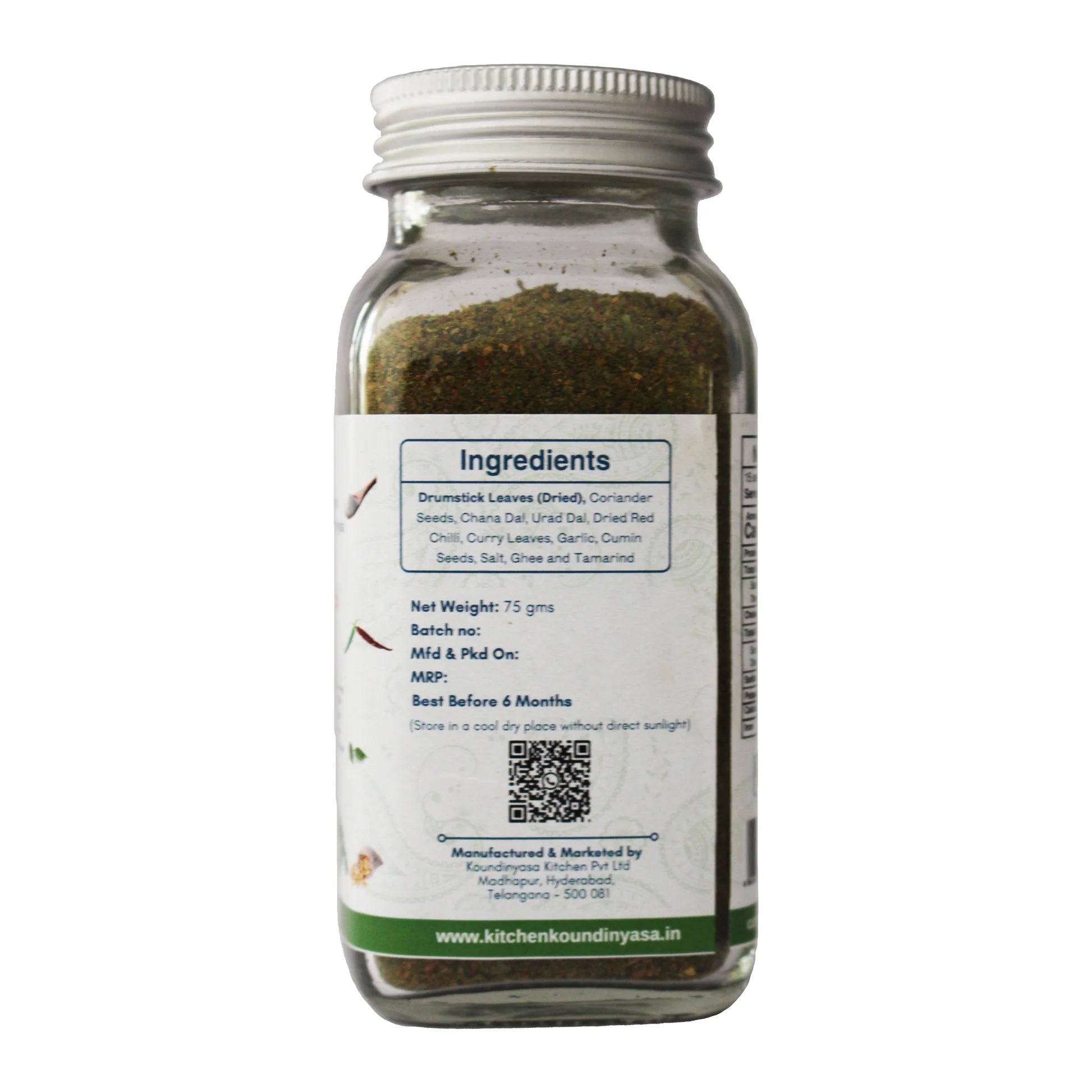 Seasoning | Zesty Munagaku Podi- Spice Blends - No Added Flavours, Sugar, Colour & Preservatives Free - Kitchen Koundinyasa - 75 gm