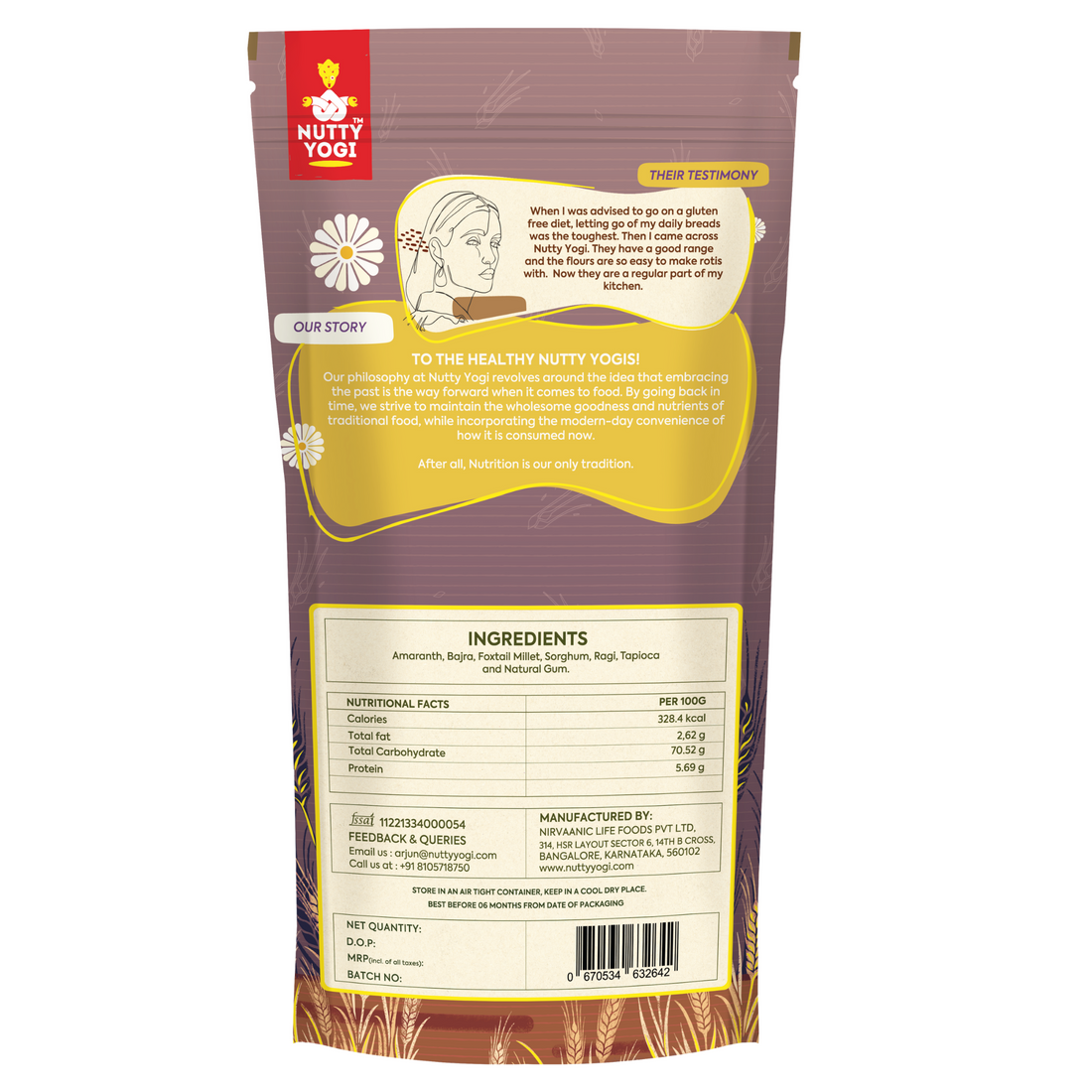 Flour | Multi Millet Atta – Gluten Free, Grain Free & No Additive – Nutty Yogi – 500gm