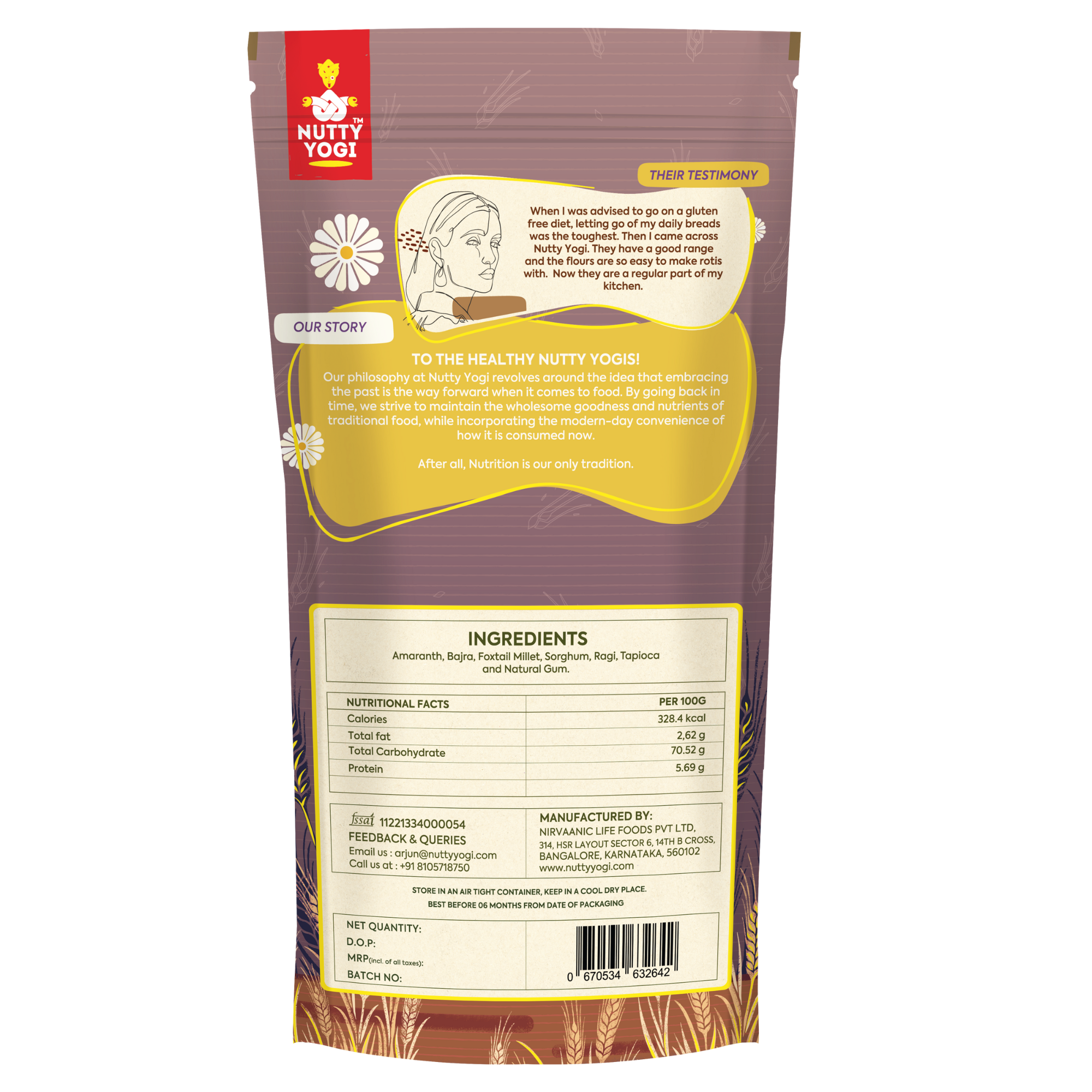 Flour | Multi Millet Atta – Gluten Free, Grain Free & No Additive – Nutty Yogi – 500gm
