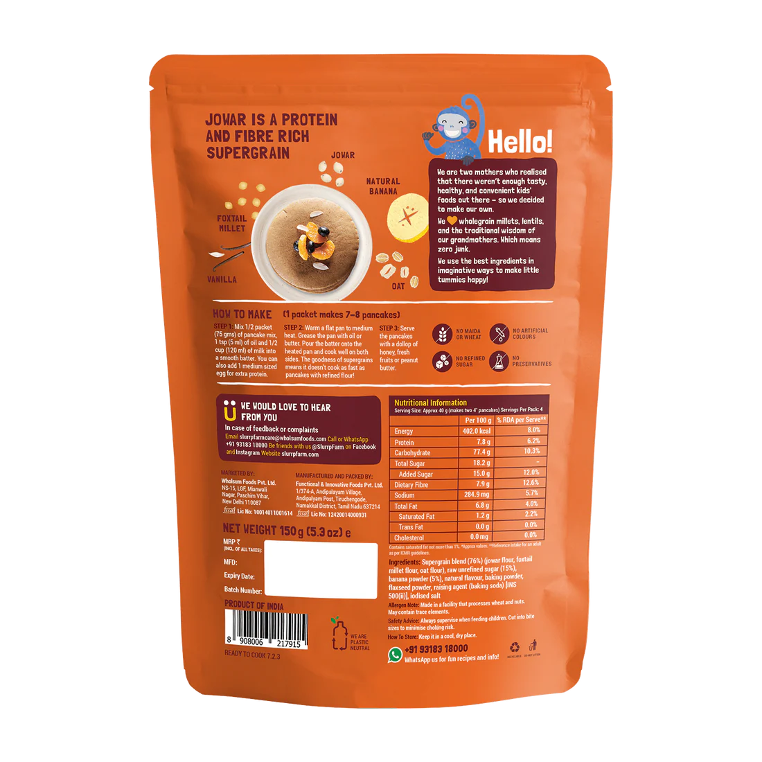 Pancake | Millet Mix Pancake Classic - No Refined Sugar & No Maida - Slurrp Farm - 150gm