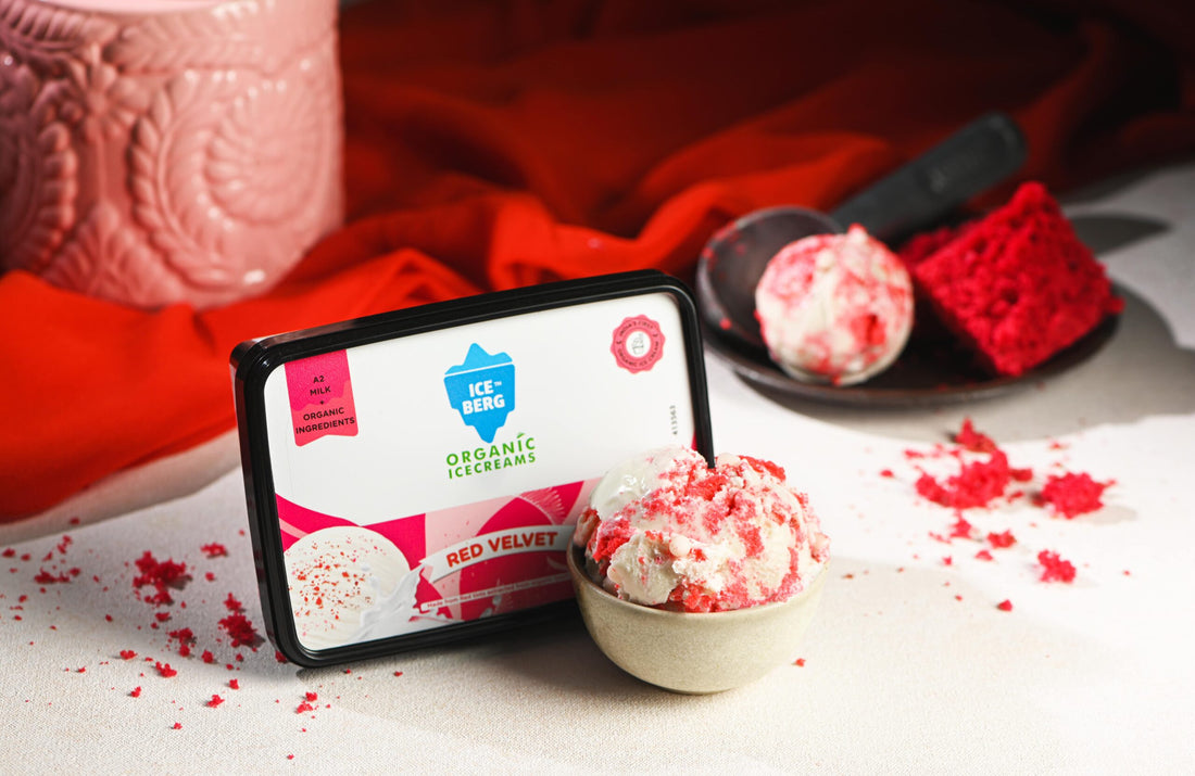 Red Velvet Ice Cream | (Made From A2 Milk & Sweetened With Dhaga Mishri) – Iceberg Organic Ice Cream – 400ml