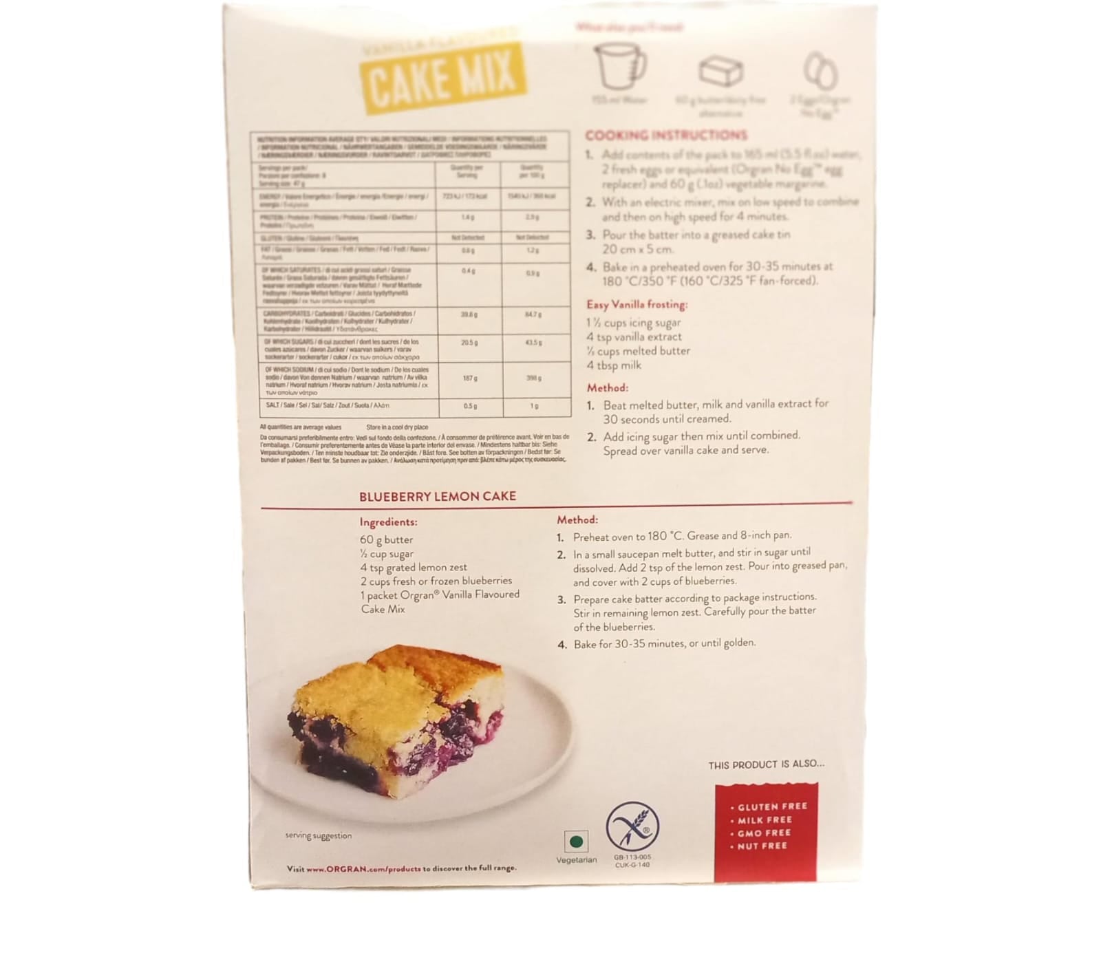 Vanilla Cake Mix | Vegan, Gluten Free, Dairy Free & Egg Free - Orgran – 375gm
