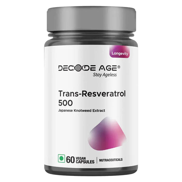 Trans Resveratrol | 500 - Japanese Knotweed Extract - Vegan, Gluten Free, Soy Free, Sugar Free, Gmo Free & Dairy Free - Decode Age - 500mg - 60 Veg Capsules