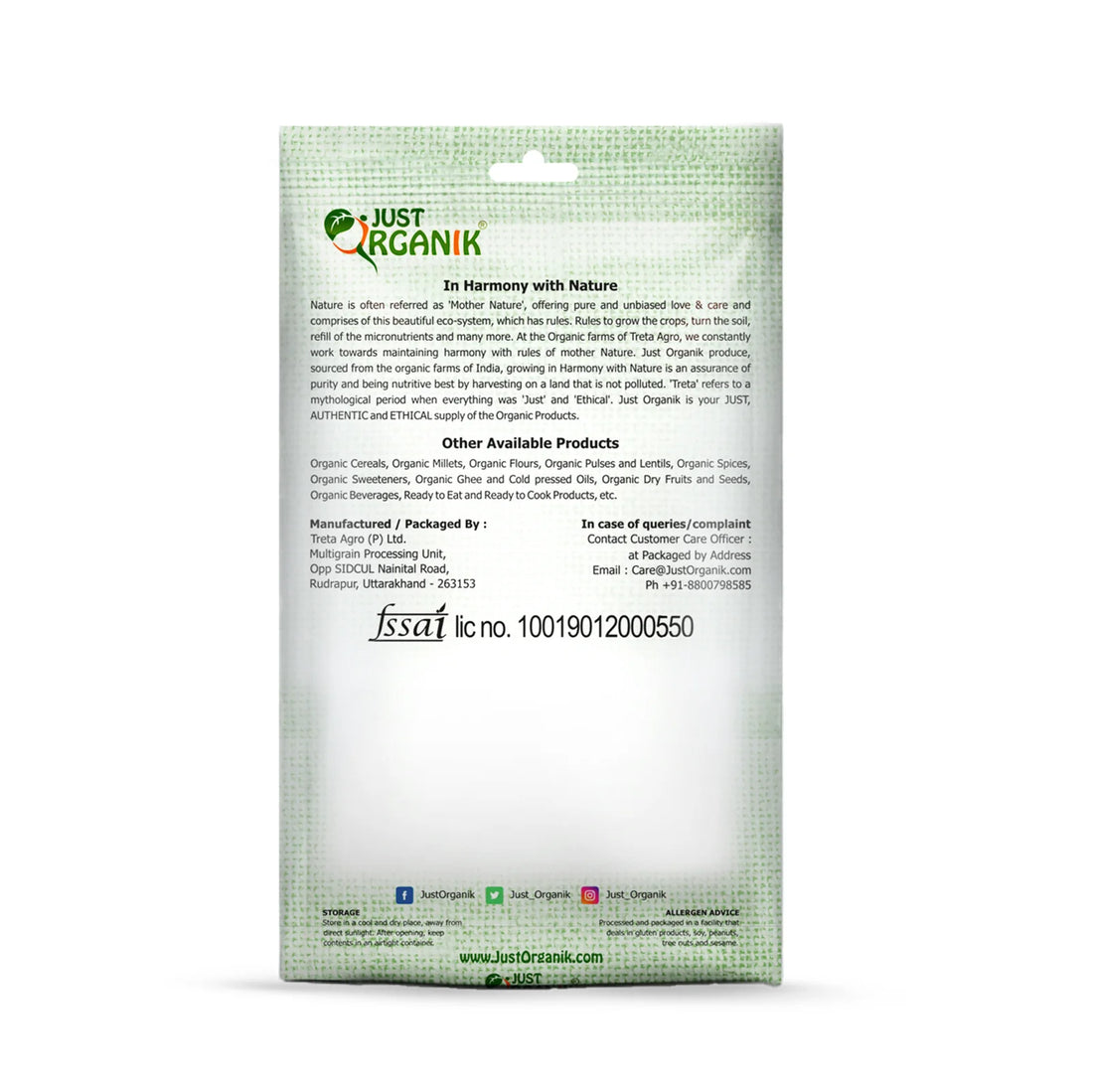 Flour | 9 Grains Flour (Navratna Aata) - USDA Organic - Just Organik - 500gm