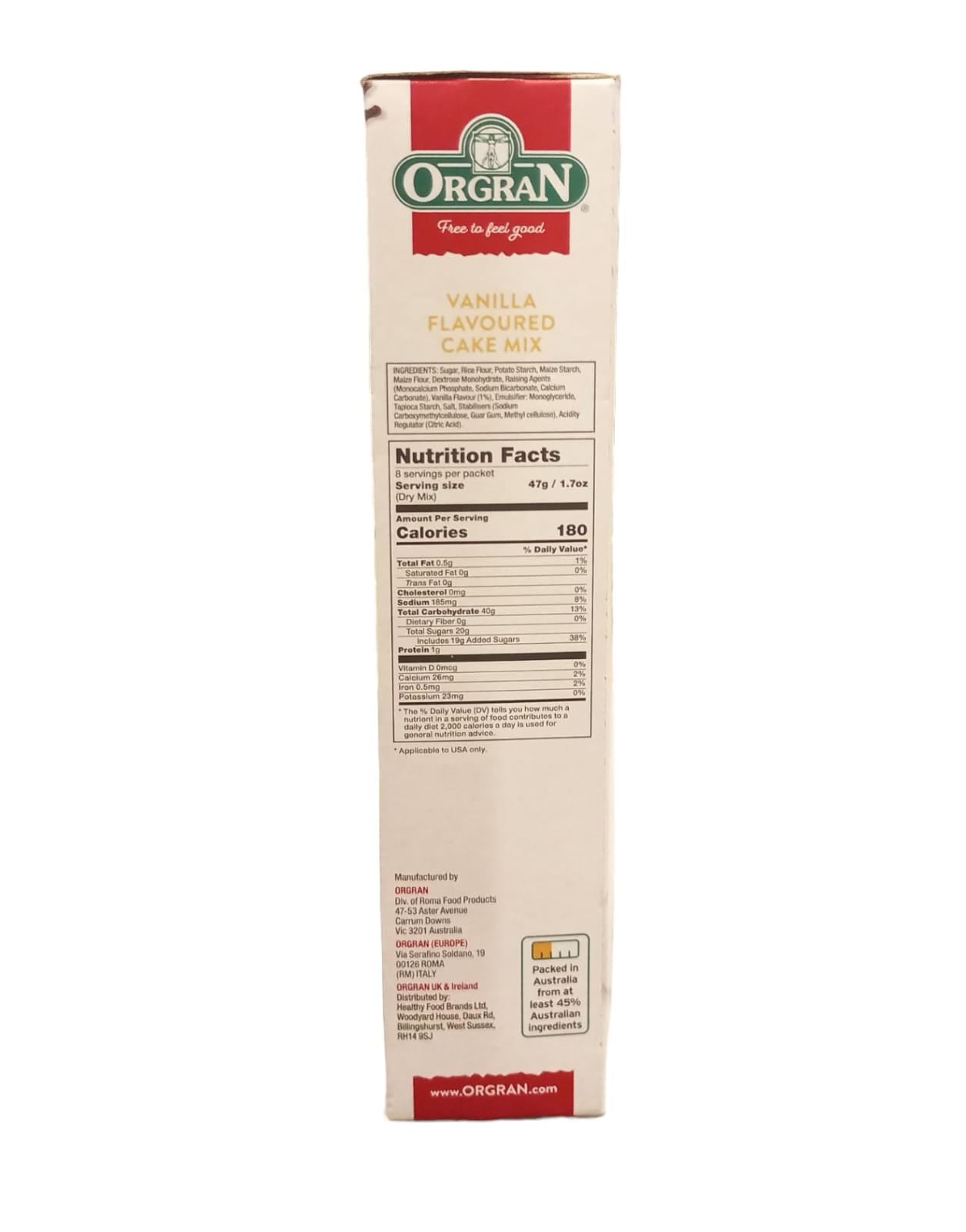 Vanilla Cake Mix | Vegan, Gluten Free, Dairy Free & Egg Free - Orgran – 375gm