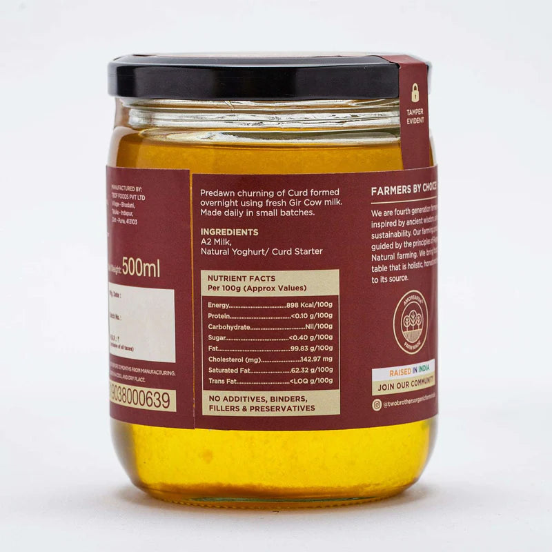 Ghee | A2 Cultured Desi Gir Cow Ghee - Free Grazed & Handmade - Natural - Indian - Two Brothers – 500ml