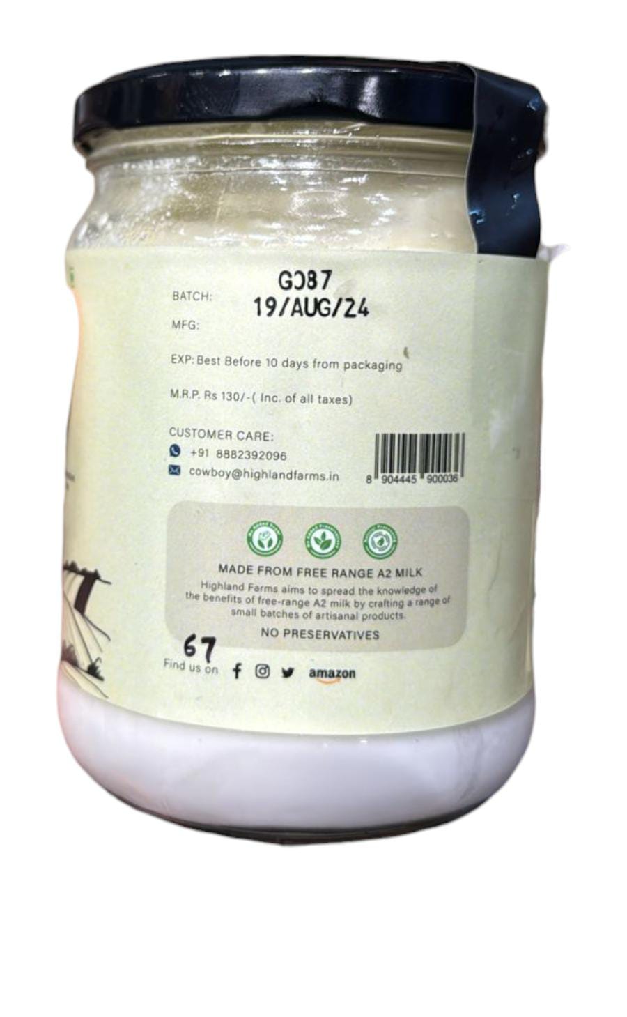 Yogurt | (Made With Desi Cow Milk) - Indigenous - 100% Natural - No Added Preservatives & Non GMO - Highland Farms - 500gm