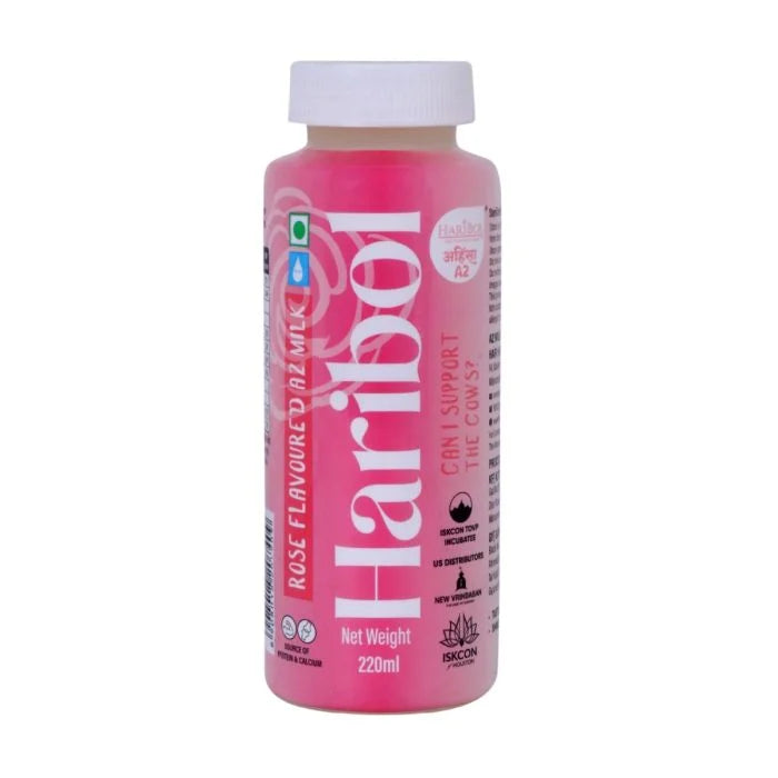 A2 Flavoured Milk | Rose Flavoured A2 Milk - Source of Protein and Calcium- No Refined sugar, No emulsifiers, No stabilisers- Cholesterol Free, No Preservatives or Artificial flavours - Haribol - 220ml