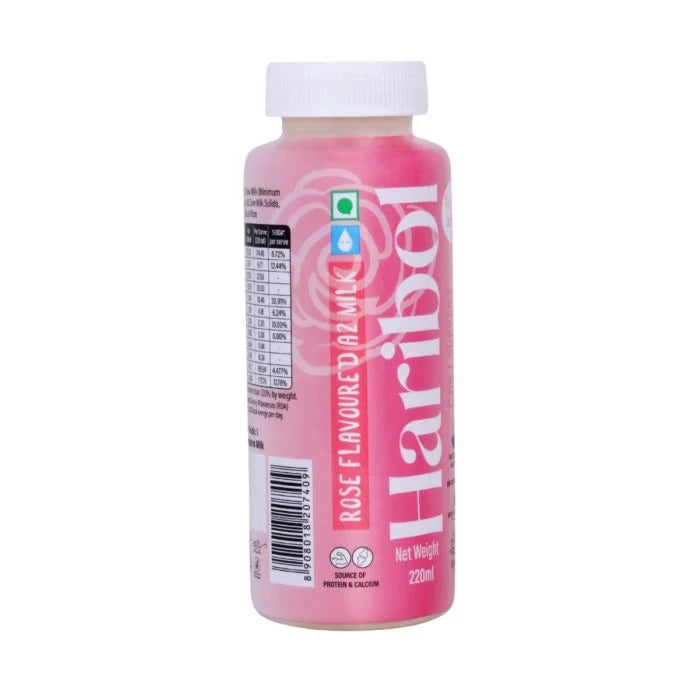 A2 Flavoured Milk | Rose Flavoured A2 Milk - Source of Protein and Calcium- No Refined sugar, No emulsifiers, No stabilisers- Cholesterol Free, No Preservatives or Artificial flavours - Haribol - 220ml